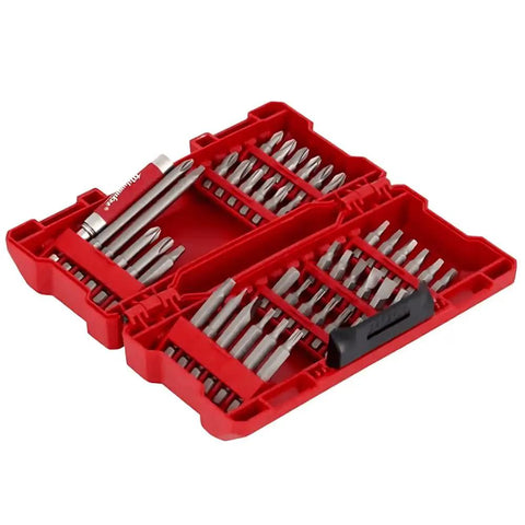 42 Piece Pro Grade Driver Bit Set With Magnetic Drive Guide And Forged Tips For Long Lasting Durability in red case, wide assortment visible
