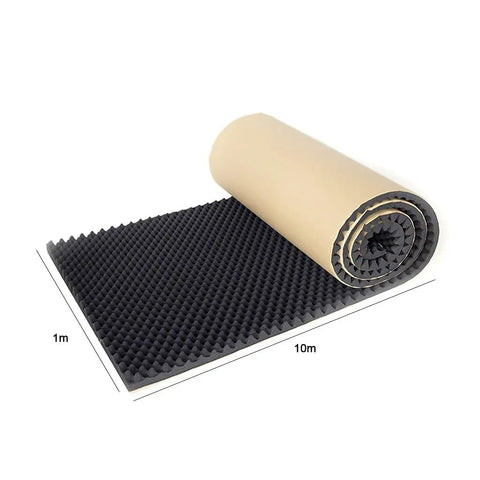 Big Time Black Egg Crate Acoustic Foam Self Stick Heavy Duty Wall Panels 10 Meter Roll 7cm Thick High Density Fire Resistant Sound Absorbing For Studio laid flat with backing.