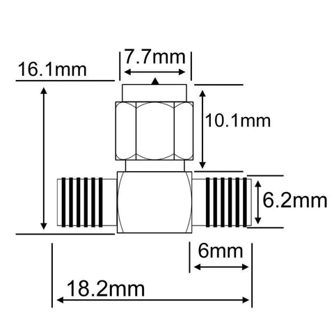 Dimensions of Male To Dual SMA Female RF Splitter Adapter 2 Way Y Type Combiner For SDR Receiver, 50 Ohm Coax Connector.