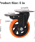 Heavy Duty Caster Wheels Set Of 6 4000 Lbs With Safety Brakes Industrial Swivel Casters With Double Ball Bearings No Noise Polyurethane