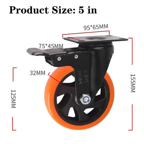 Heavy Duty Caster Wheels Set Of 6 4000 Lbs With Safety Brakes Industrial Swivel Casters With Double Ball Bearings No Noise Polyurethane