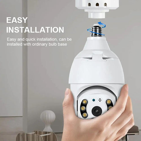 Light Bulb Security Camera 2K 4MP Outdoor Waterproof With 360 Degree View, shown being screwed into light socket
