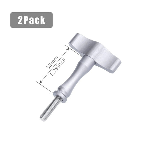 2 Pack Tool Free High Torque Thumb T Type Screws For GoPro Hero 13 12 11 10 9 8 7 DJI Action 5 4 3 And Insta360 Ace Pro 2 All Metal Aluminum Alloy Mount Accessories Silver Easy Lock Quick Fix No Tools Needed showing single screw