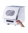 Compact Kitchen Workhorse Smart Countertop Dishwasher Automatic Tabletop Cleaner with open lid and dishes visible inside.