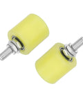 4 Pack Slide Gate Guide Rollers For Sliding Doors Gate Roller Guides With Beefy Nylon Bodies Low Noise And Anti Wear Durable Track Hardware Fits Most Standard Gate Tracks, close-up of yellow nylon rollers with steel bearings