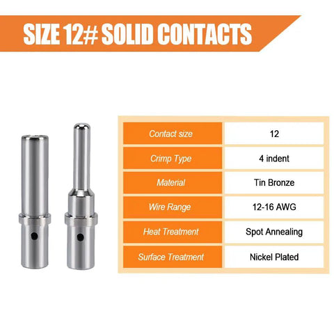 Deutsch DTP And DTHD Connector Kit With 2 Pin DTP 4 Pin DTP 1 Pin DTHD Size 12 Solid Contacts shown with specifications chart