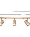 Three Light Plug-In Track Lighting in Matte Brass with Adjustable Heads, 15-Foot Cord, Pivoting Heads, Ceiling or Wall Mount