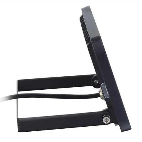 JUDYSSY 50W Led Flood Light Aluminum Housing Ultrathin, side view with adjustable stand and power cable visible.