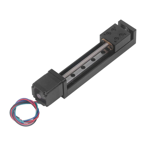 Precision High Speed 100mm Linear Slide Table With 28 Lead Stepper Motor Single Guide Rail Exact Motion Stage For X Y Z CNC Router Projects, showing stepper motor and guide rail.
