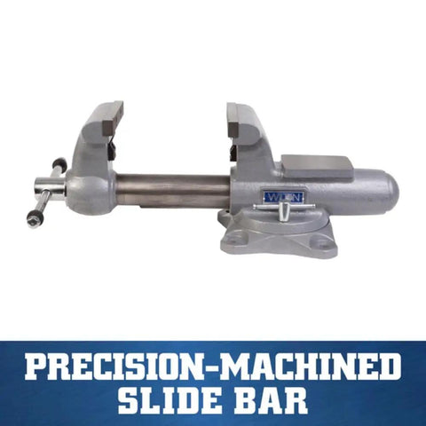 Rock Solid 6 Inch Heavy Duty Bench Vise Packing 9900 Lb Bite With Durable Steel Rails For Flawless Workshop Holding And Secure Pipe Work Ready Every Day showing precision-machined slide bar
