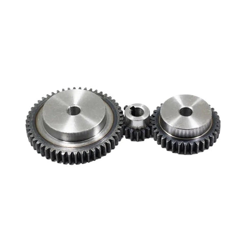 Premium Heavy Hitting 2 Piece 2.5 Modulus Spur Gear Motor Pinion Set featuring step keyway and shoulder design, hardened steel.