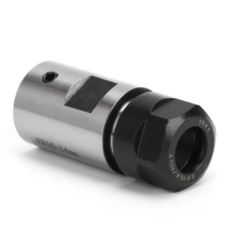 Close-up of 14mm Collet Chuck Tool Holder C20 ER16 for lathes, drilling machines, and milling machines, heavy-duty metal construction.