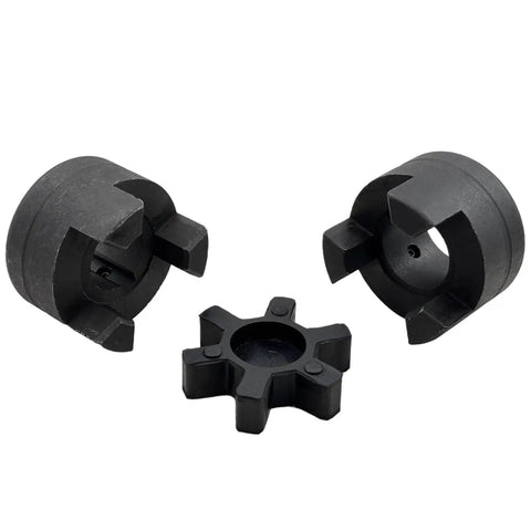 Beefy Heavy Duty 3 Piece L Jaw Flexible Coupling Set For Three Quarter Inch To Seven Eighths Inch Bores Cast Iron HT250 With Rubber Spider Two Set Screws Multi Flex L075 Three Quarter To Seven Eighths For Log Splitter And Wood Processing, cast iron coupling set and spider