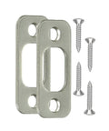 Heavy Duty Deadbolt Strike Plate Satin Nickel Backplate 1 Inch By 2-1/4 Inch Round Corner includes 2 strike plates and 4 screws.