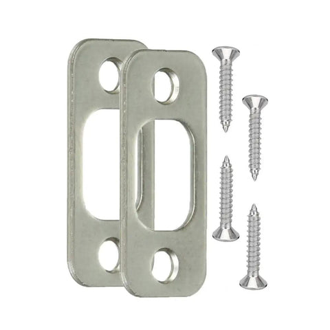Heavy Duty Deadbolt Strike Plate Satin Nickel Backplate 1 Inch By 2-1/4 Inch Round Corner includes 2 strike plates and 4 screws.