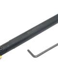 Three Quarters Inch Internal Grooving Tool For Lathe With 20mm Shank Built Tough Boring Bar Cutting Tool Holder Grooving Cutoff Cutter Includes One MGMN300 Carbide Insert (3mm Width) For Metal CNC Machines next to an allen wrench.