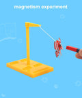 Magnet Kit for Physics Experiments 38 Piece Lab Set with a red magnet attracting a butterfly on a yellow stand.