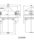 Jw Dawn Zj400D 48V 400A Single Coil NO Solenoid Relay Switch technical drawing for electric forklift and material handling.