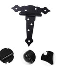 HAKIDZEL black-painted wrought-iron strap door hinge, front view, decorative heavy-duty