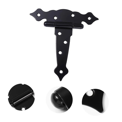 HAKIDZEL black-painted wrought-iron strap door hinge, front view, decorative heavy-duty