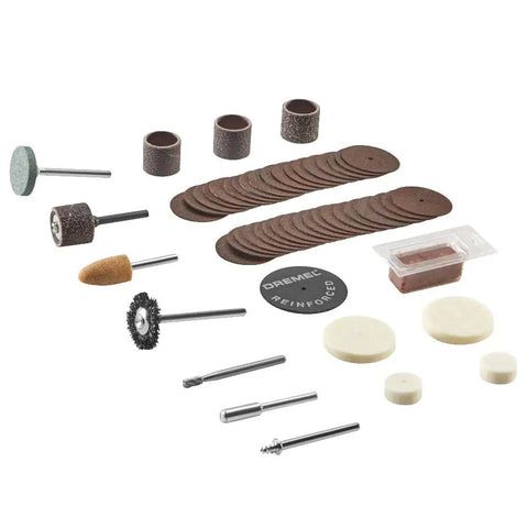 Top Shelf Rotary Tool Accessory Kit Loaded With Heavy Duty Micro Bits For Cutting Engraving Grinding Sanding And Polishing Comes With A Solid Storage Case Built For Weekend Hobby Hustle Backyard Fixes And Creative Project Grinds, featuring various metal abrasive bits and sanding discs.