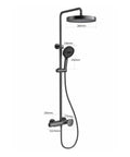 Exposed Shower System with Waterfall Tub Spout G1/2 Connection Gun Gray, featuring a 280mm round top spray and handheld showerhead.