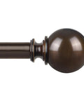 Close-up of bronze adjustable curtain rod set with round finial, 7/8 inch diameter. Bronze Adjustable Curtain Rod Set For Windows 32 To 144 Inches