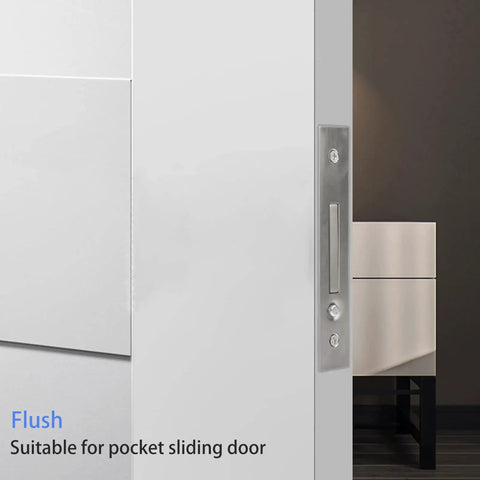 Pocket Door Edge Handle Set With Push Auto Pop Button And Auto Bounce For Sliding Doors, Hidden Flush Pull Ring, Satin Nickel Finish