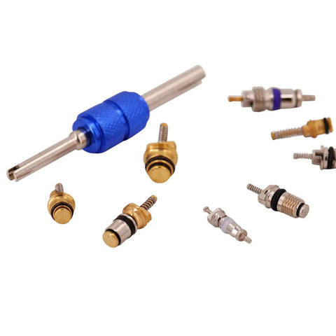 AC Repair Kit With O Ring Set And Valve Cores For Cars Removal Tool R12 And R134a Compatible Includes 270 Piece O Ring Assortment And 40 Piece Valve Core Kit Also Works With Tire Valve Stems, valve core remover and assorted cores