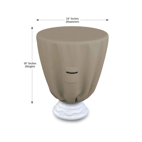 Winter Round Bird Bath Cover For Outdoor Use, 24 inch beige cover over a bird bath, waterproof UV resistant PVC polyester