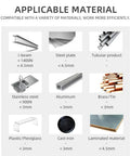 Image showing applicable materials for Six Piece Carbide Pro Grade Hole Cutter Set for wood, metal, and plastic.