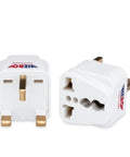 Universal Travel Adapter Kit For US To Italy Type L Grounded 3 Pack With Lifetime Replacement Guarantee shown from front and side angles.