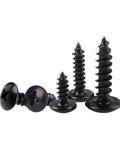 Slick M3 X 10mm Carbon Steel Round Head Self Tapping Wood Screws With Nifty Cross Slotted Mushroom Tops, black oxide finish.