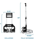 Foldable Aluminum Hand Truck Dolly With 165 Lb Capacity shown collapsed and fully extended with telescoping handle