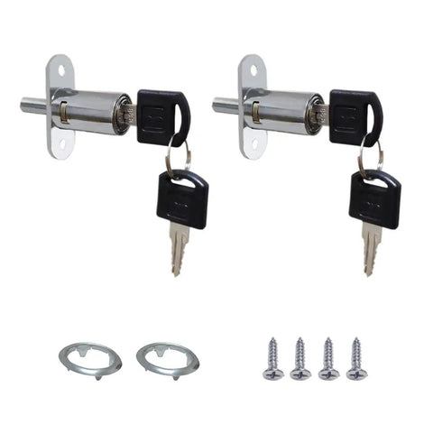 Push Plunger Lock 19mm x 40mm Cylinder Head Chrome Plated Zinc Alloy Keyed Different 2 Pack with keys and mounting screws
