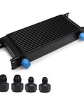 Beefed Up 16 Row AN10 Transmission Oil Cooler Kit with Stacked Plate and adapters, black aluminum for street and track use