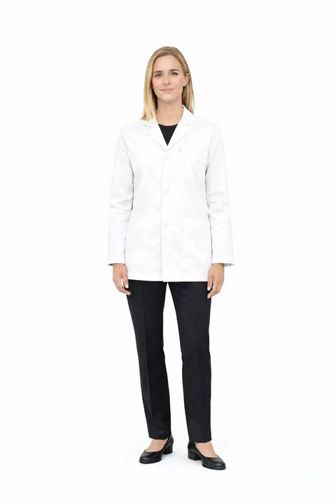 Unisex Consultation Lab Coat With Breathable Cotton Blend Twill Pro Grade Durable Medical Jacket displayed on person, frontal view