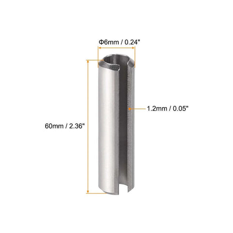 Slotted Spring Pin M6 X 60mm 304 Stainless Steel Split Roll Dowel Pins Tension Pins Plain Finish 5 Pack product image