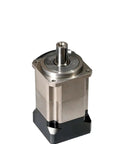 Next Level Helical Gear Planetary Reducer For Servo Motor And Stepper Setup with silver metallic housing and black base.