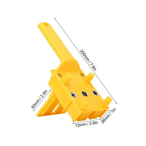 Precision Woodworking Dowel Jig Kit With Rugged Metal Bushings And A Straight Shooter Handle For No Sweat Diy Joinery That Delivers Dead On Accuracy Daily, yellow alignment tool with measurements.