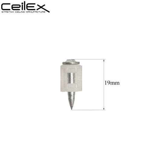 Single 19mm concrete nail shown vertically with plastic collar, part of 1000x Collated Concrete Nails Three Quarters Inch 19mm For GX3 GX100 GX120 Cordless Nailer Heavy Duty 1000 Per Box Ten Nails Per Strip 3mm Thick Ultra Hard Carbon Steel Excludes Gas Cartridge