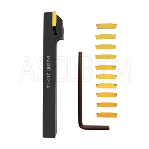 Lathe Grooving Tool Holder Kit With 12mm Shank MGEHR1212-1.5 And 11 MGMN150-G Carbide Inserts, tool holder, wrenches, yellow inserts