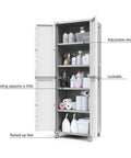 Open Built Tough Resin Storage Cabinet With Lockable Doors And Five Shelves 55 Lb Per Shelf Capacity Tall 72 Inch Unit.