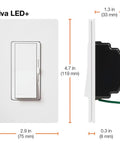 Smooth Flicker Free Led Dimmer Switch With Matching Almond Wallplate Included For Hassle Free Single Pole Or Three Way Wiring Setup Rated Up To One Fifty Watts For Top Notch Room Lighting dimensions and side view.