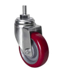 Heavy Duty 5 Inch TPU Swivel Casters With Snap Brakes For Shop Carts And Hospital Gear Roll Smooth As Silk On Hard Surfaces Double Bearings Crush Heavy Loads Effortlessly Four Pack, featuring red TPU wheel and steel mount.
