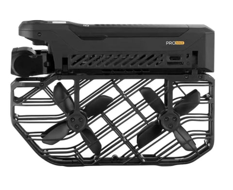 Side view of Promax 8K Self Flying Drone With Pocket AI Tracking Action Camera Pro Grade 4K 120fps, showcasing propellers.