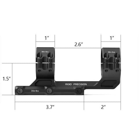 Rigid Precision 20 MOA 34mm Scope Mount For AR15 And Precision Shooting, black aircraft aluminum with measurements shown