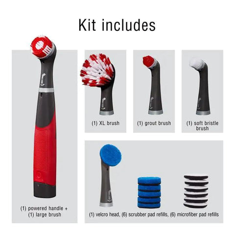 Kick Serious Grime With This Cordless Power Scrubber Kit An Oscillating Cleaning Rig Boasting 18 Tools Plus Extra Brush Heads and Fresh Pads.