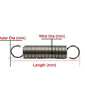 Built Tough 65Mn Steel Tension Extension Spring For Heavy Duty Industrial Machinery And Furniture High Hardness Corrosion Resistant 4.0Mm Wire 41Mm Outer 120Mm To 500Mm with measurement labels.