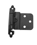 Face Mount Self-Closing 3/8 Inch Inset Black Cabinet Hinges Pack Of 16 For Flush Doors, close-up of hinge design with holes